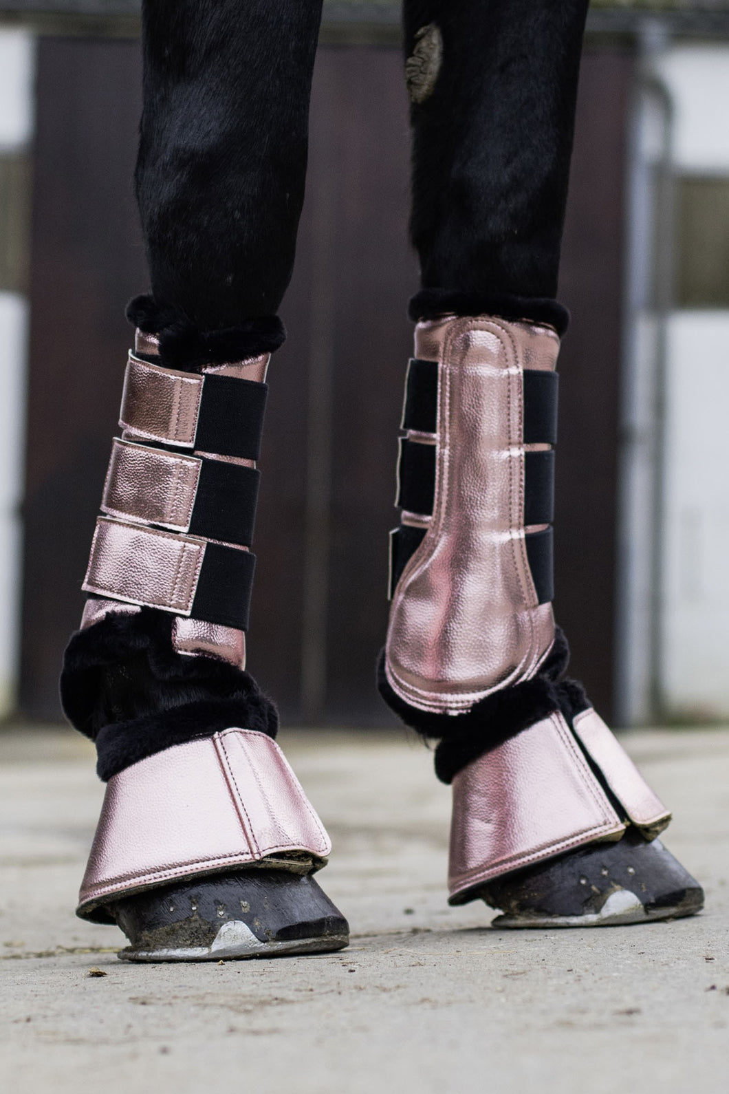 hkm metallic rose gold protection boots