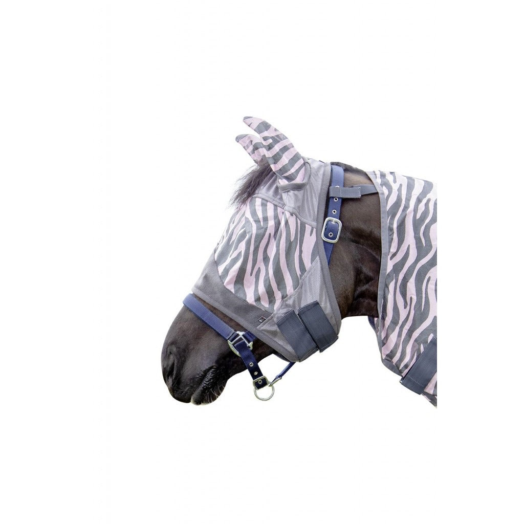 Aqua blue and rose pink zebra fly masks